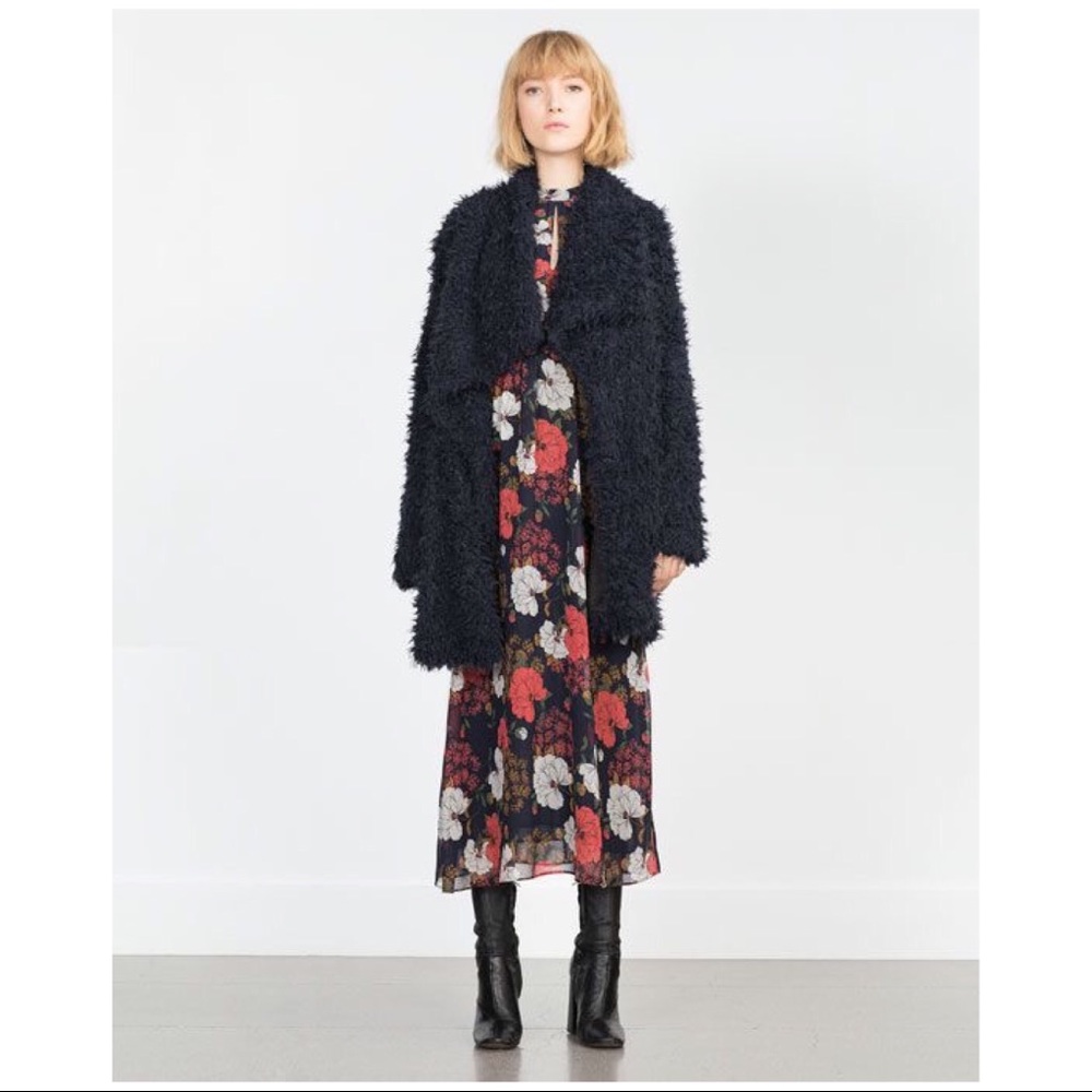 NWT ZARA BASIC 2015-2016 LONG FAUX FUR COAT SZ S